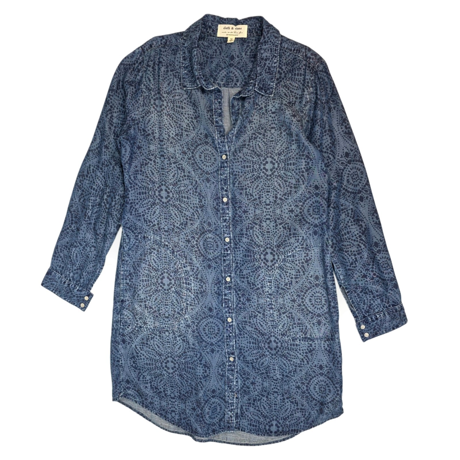 Anthropologie Cloth & Stone Chambray Shirt Dress M Medallion Tencel Belted
