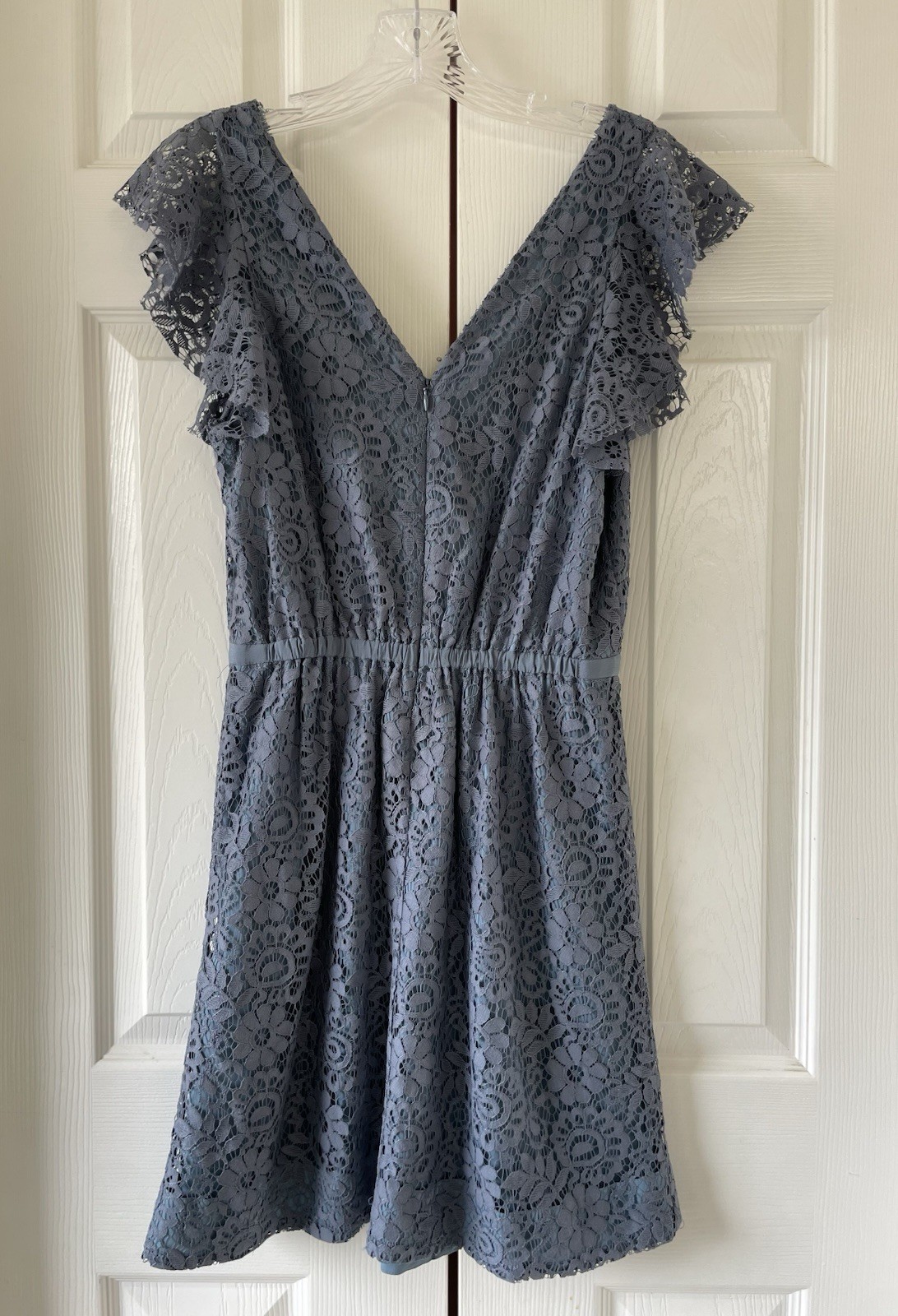 Madewell Blue Floral Lace V-Neck Ruffle Flutter Sleeve A-Line Short Dress 00