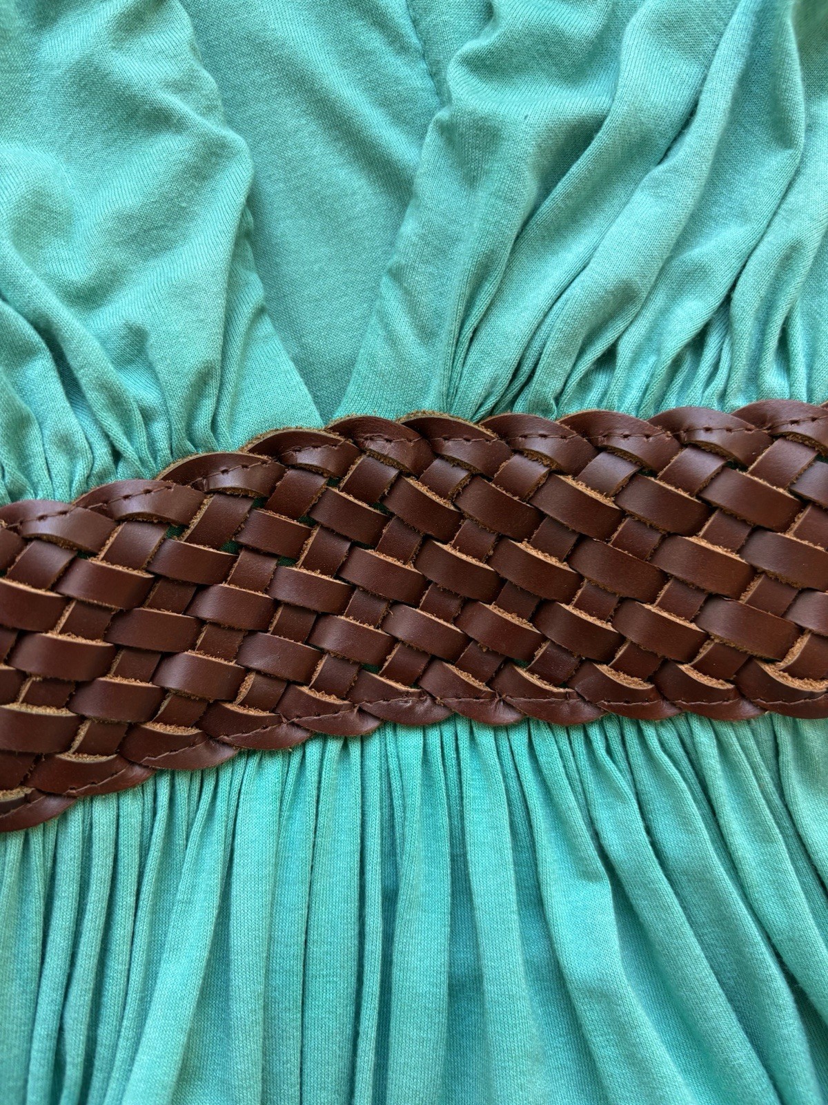 Sky Brown Leather Belted Turquoise Green White Purple Long Maxi Dress XS