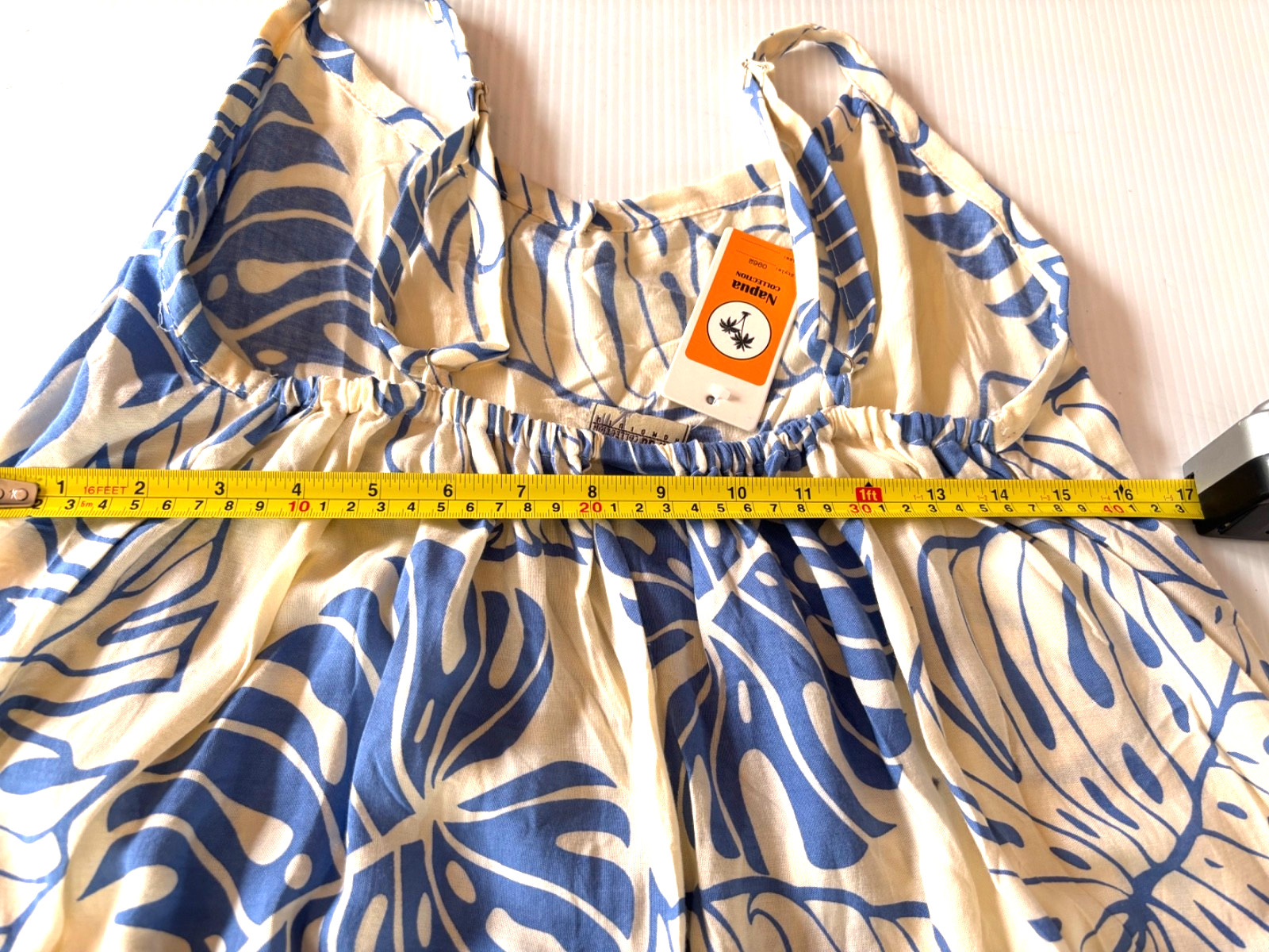 Napua Collection Honolulu Reverse Monstera Blue Rayon Knee Length Sun Dress NWT
