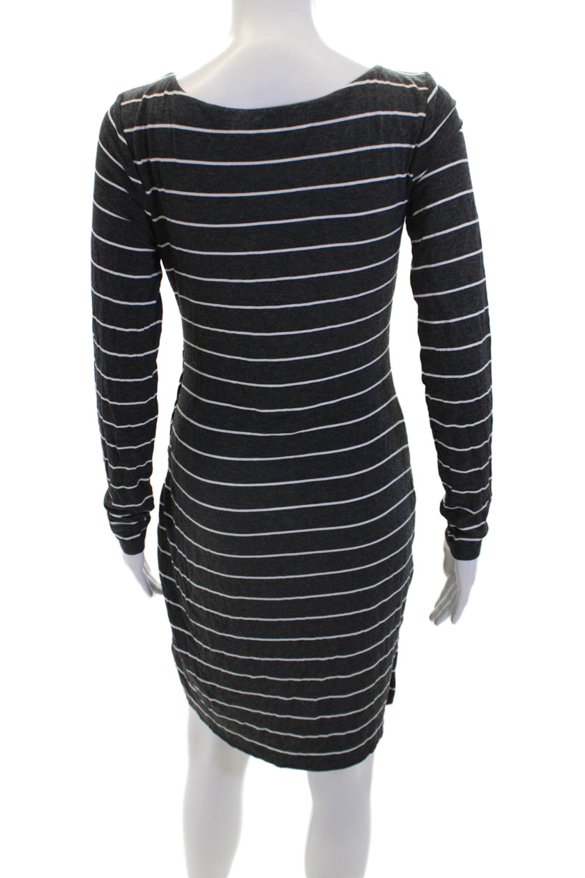 Bailey 44 Womens Striped Round Neck Long Sleeve Bodycon Dress Gray Size M