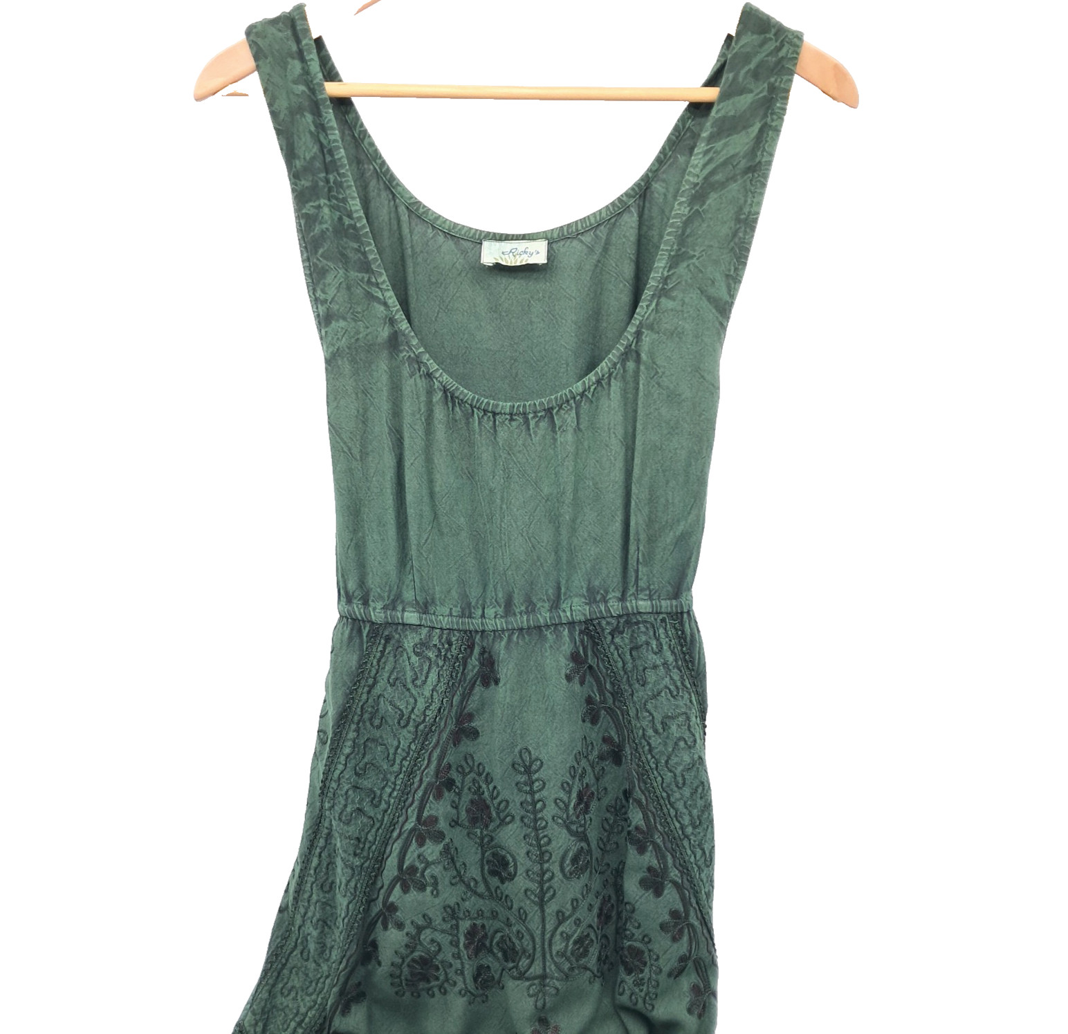 Forest Fairy Boho Dress One Size Festival Dark Green Embroidered Gypsy Indie Y2K