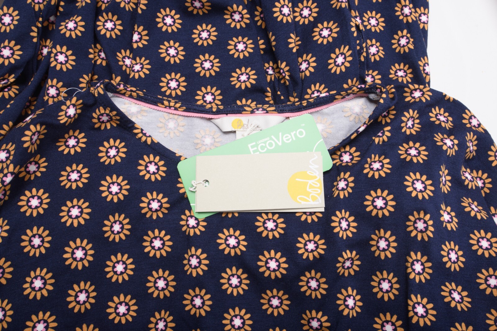 Boden Womens Flutter Sleeve Jersey Dress UK 14 US 10 Navy Blue Daisy Floral NWT