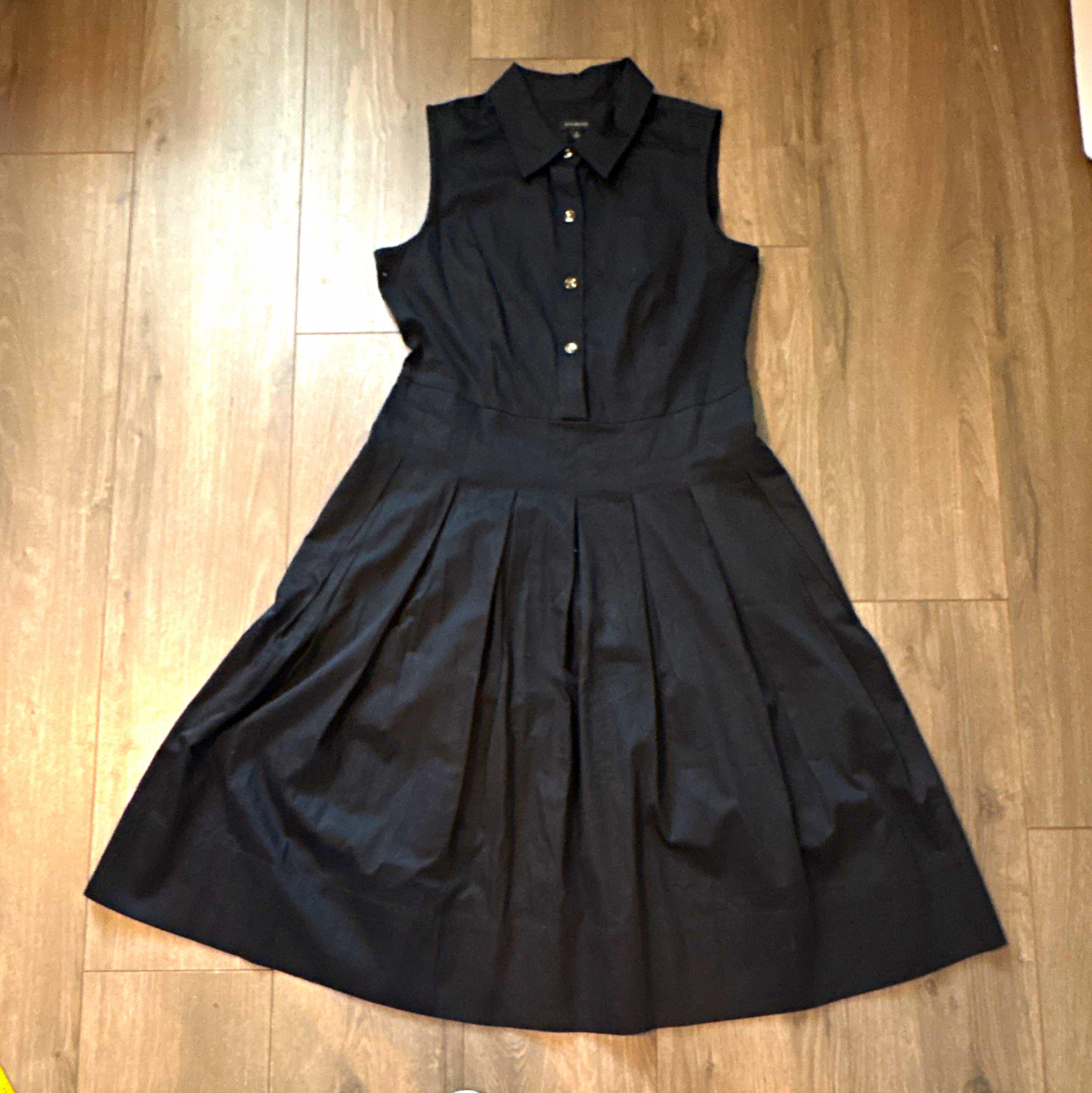 Talbots Black Sleeveless Shirt Dress Collared Button Pleated Pockets zipper 8