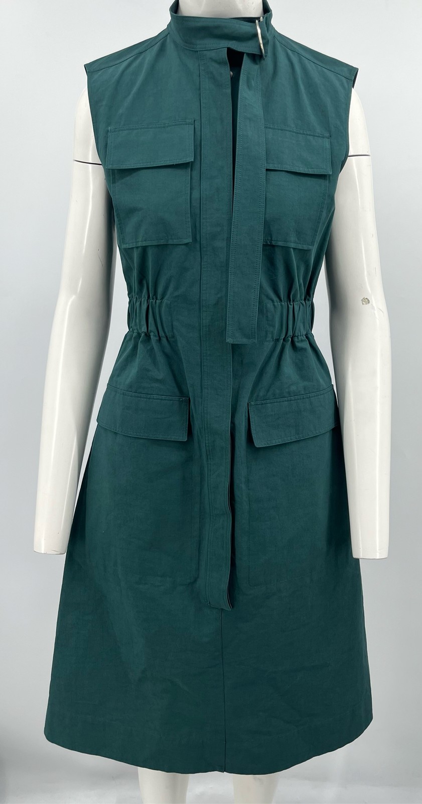 Cedric Charlier ALTRD Green Utility Button-Up Buckle-Neckline Midi Dress sz 6