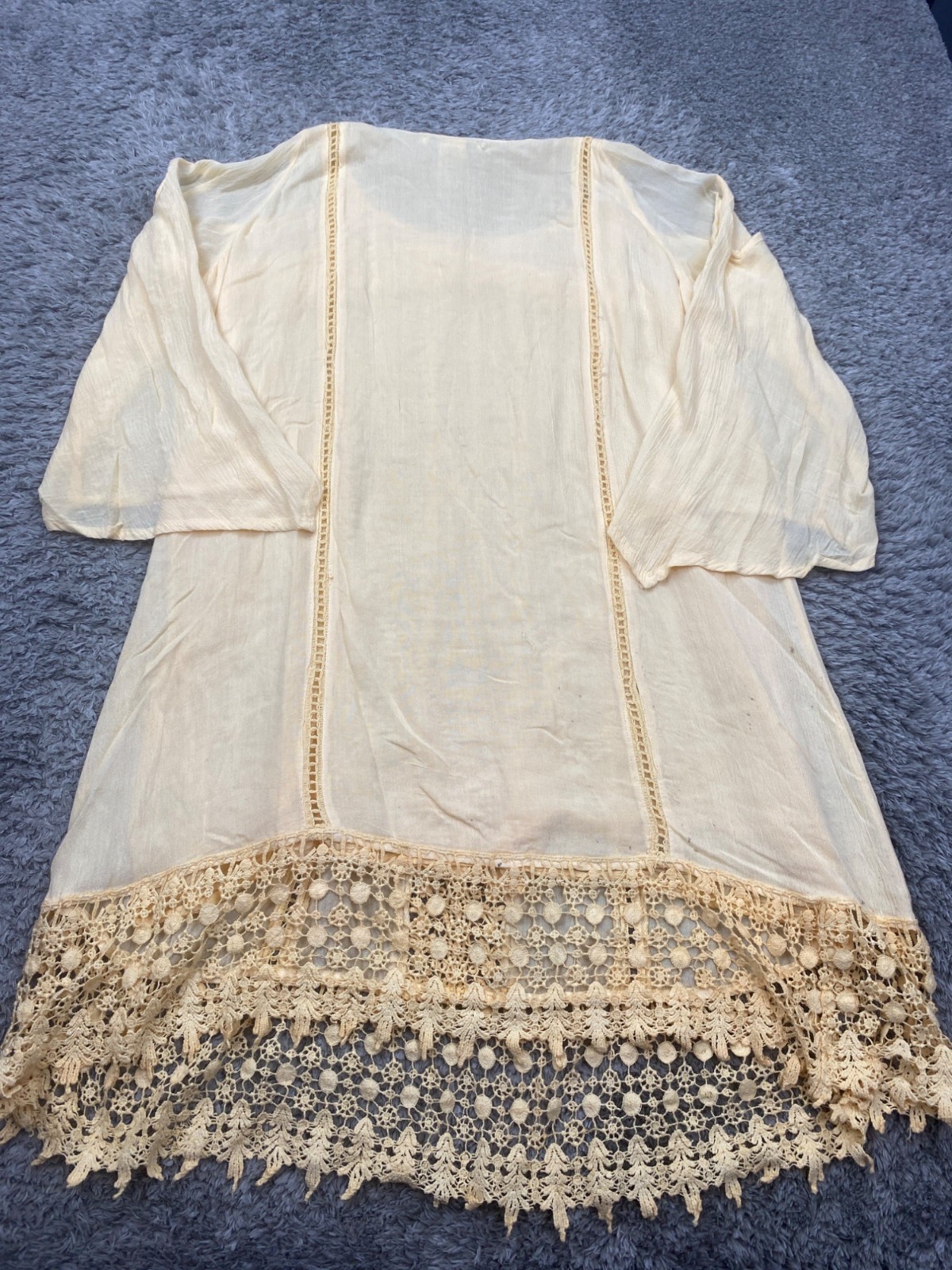 Cute Options Dress Large Yellow Chambray Lace Crochet Lagenlook Peasant Tunic