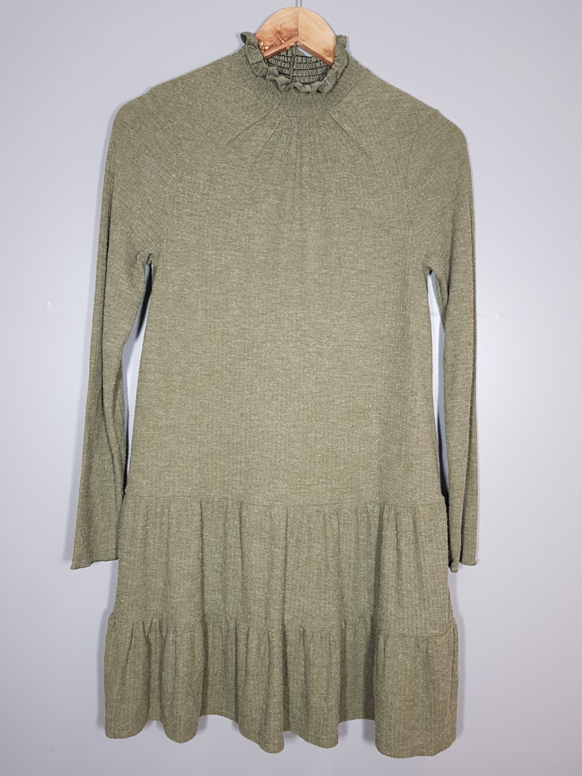 BNWT NEW MISS SELFRIDGE DRESS UK 8 GREEN JERSEY HIGH NECK 35″ JJ19