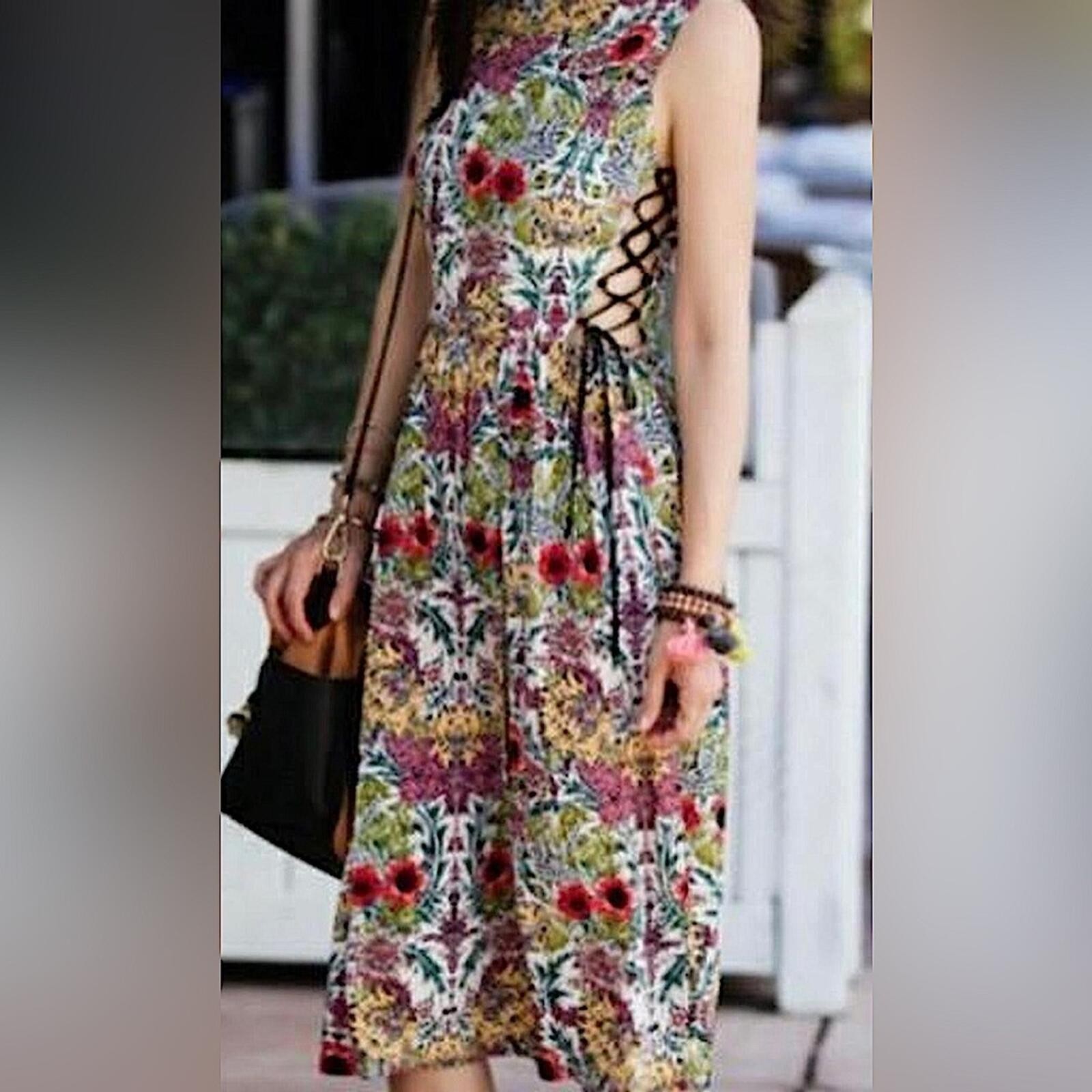 TOPSHOP Garden Floral Print Boho Peekaboo Sides Black Lace-Up Sleeveless Dress