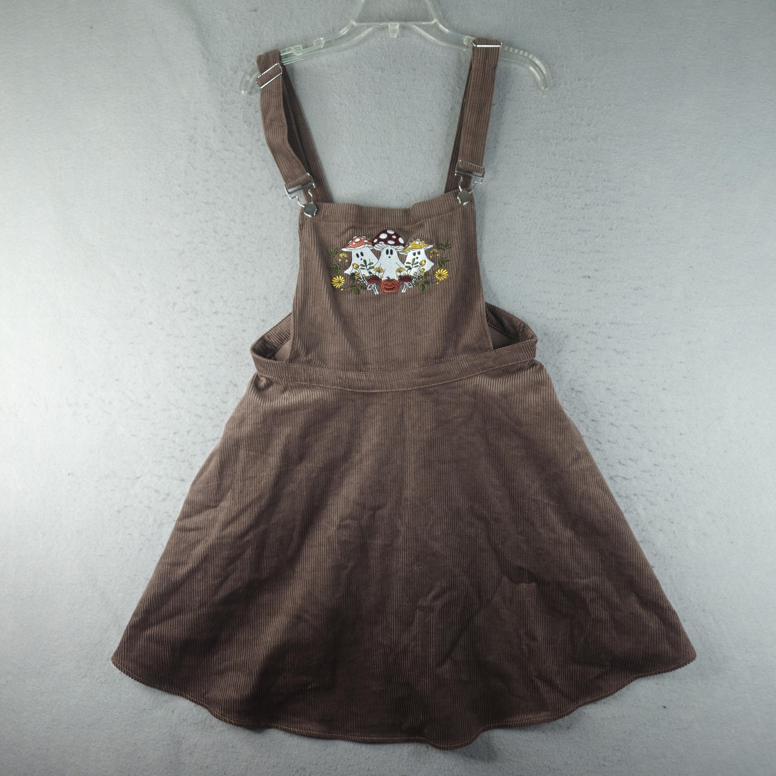 Thorn & Fable Overall Dress Womens Large Brown Corduroy Ghost Mushroom Halloween