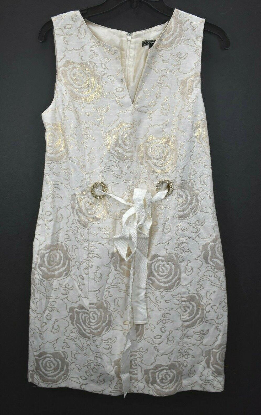 Vertigo Paris Womens White Golden Floral Print Sleeveless V-Neck Sheath Dress L