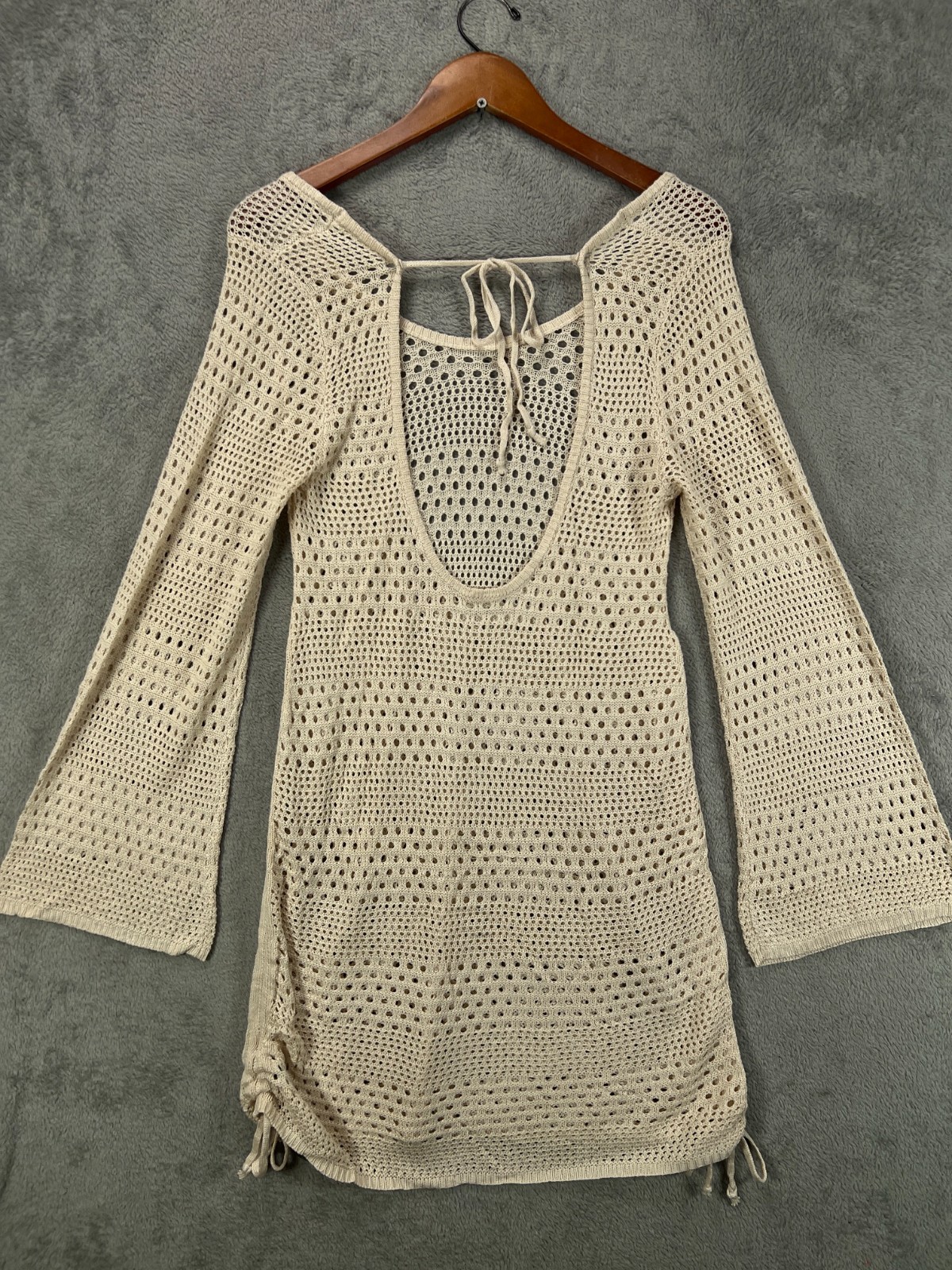 NWT Blooming Jelly Womens Size XL Beige Boho Crochet Dress Swim Cover Up Dress