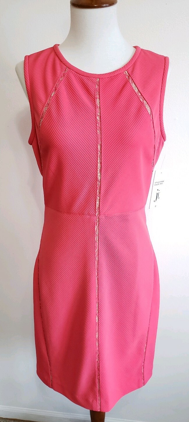JJ Julia Jordan Womens 6 Coral Lace Faux Cut Out Lined Sleeveless Dress Zip NEW