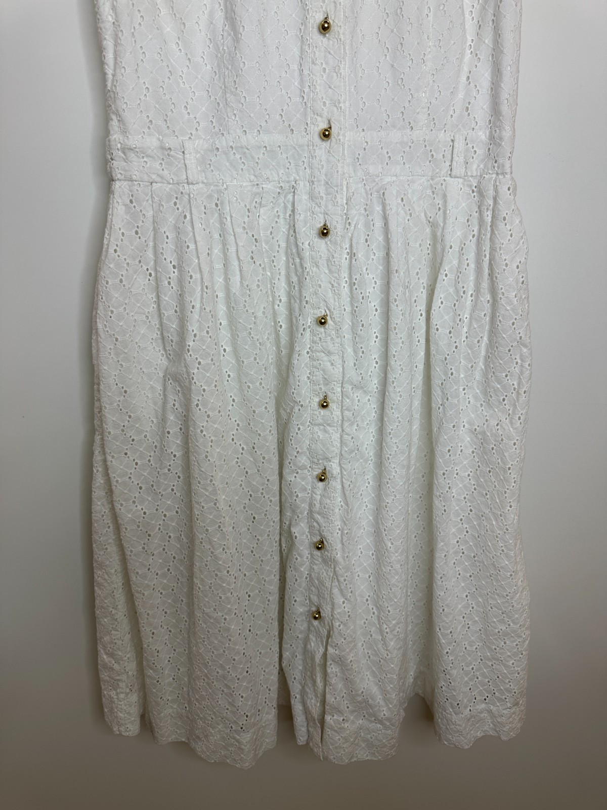 Kate Spade New York White Cotton Eyelet Sleeveless Button Front Dress *Altered