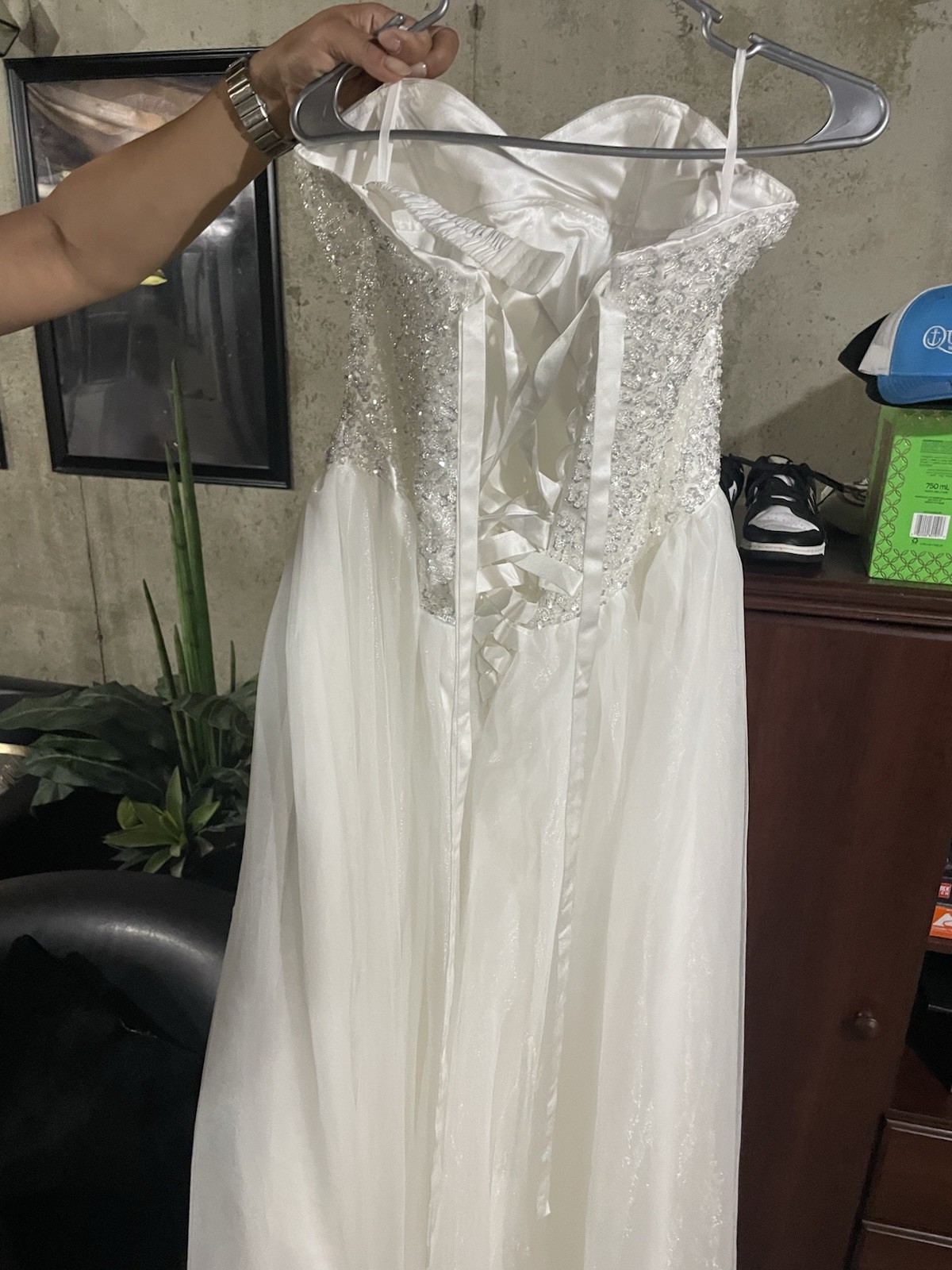 Weeding Dress Strapless, Lined, Draped, Padded Corset Style, Size 8
