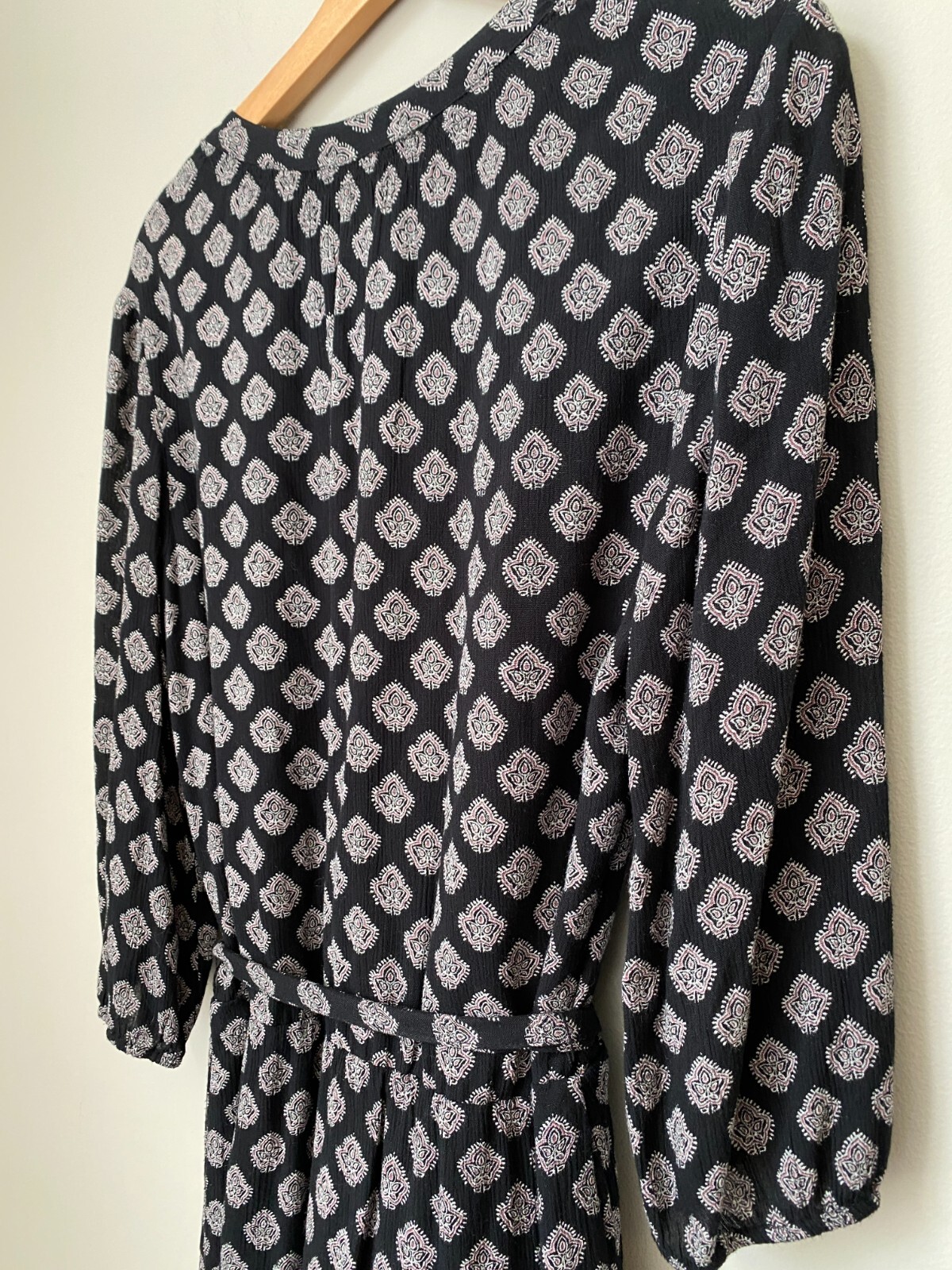 Caslon Women’s Medium Patterned Boho Peasant 3/4 Sleeve Tunic Dress Black