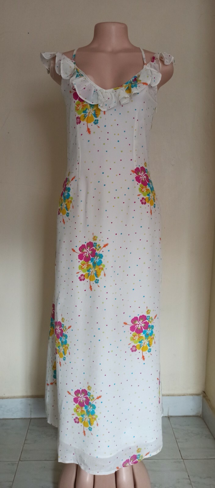 All Things Mochi Multicoloured Floral Polka Dot Cold Shoulder Silk Dress Size S