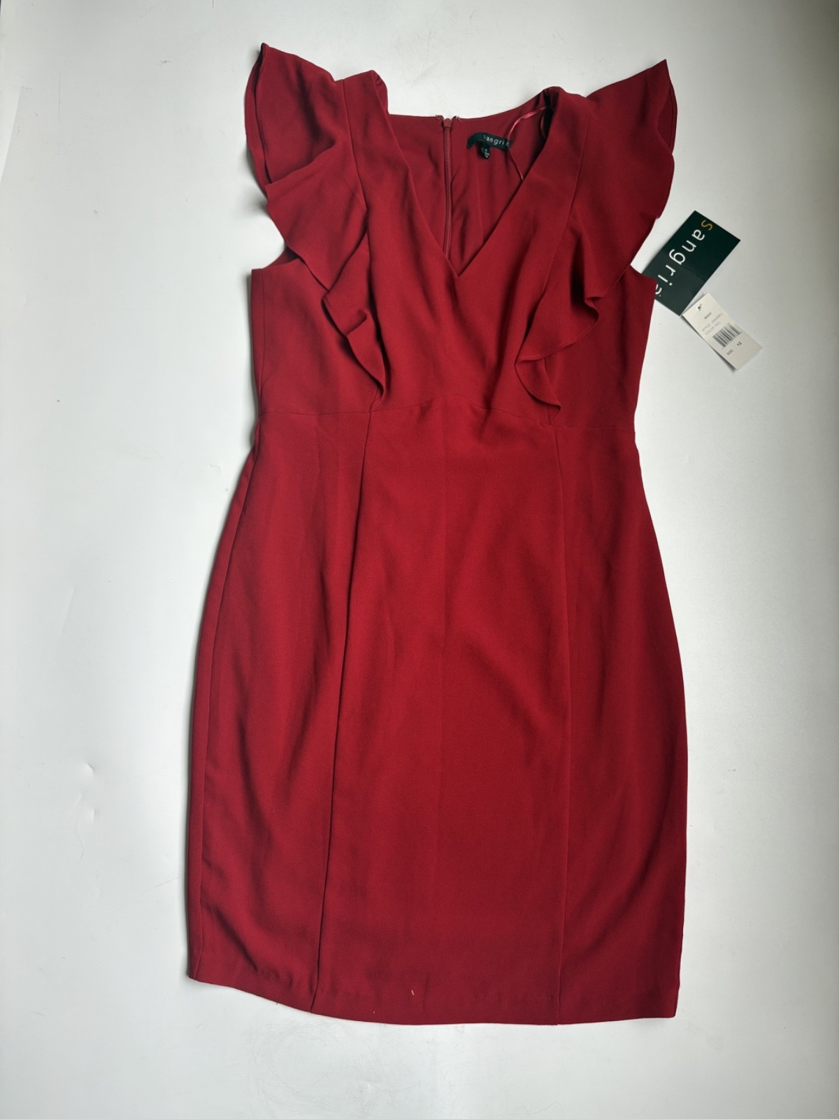 Sangria Red Ruffle Sleeve Sheath Dress Size 12 NWT Wedding Guest Cocktail