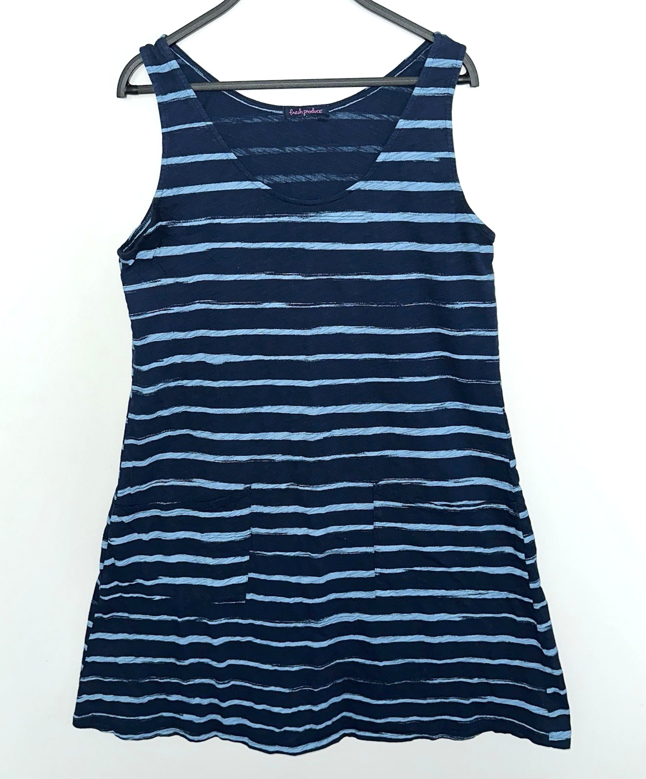 FRESH PRODUCE Size Large A-Line Dress Knee Length Sleeveless Sundress Blue Beach