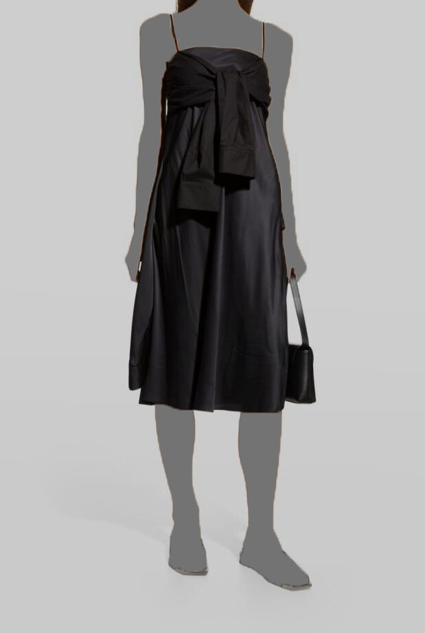 $745 MM6 Maison Margiela Women’s Black Satin Sleeve Wrap Slip Dress Size 40