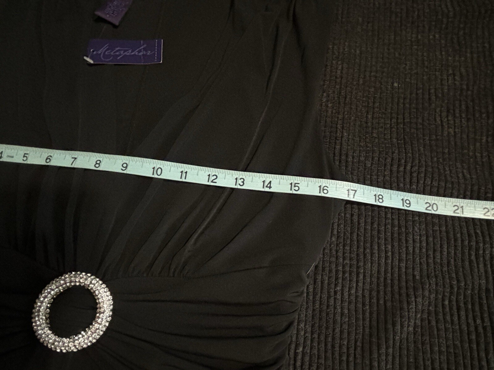 Metaphor Black Sleeveless Dress Long Rouched Waist Back Zip Size 8 Gemstones