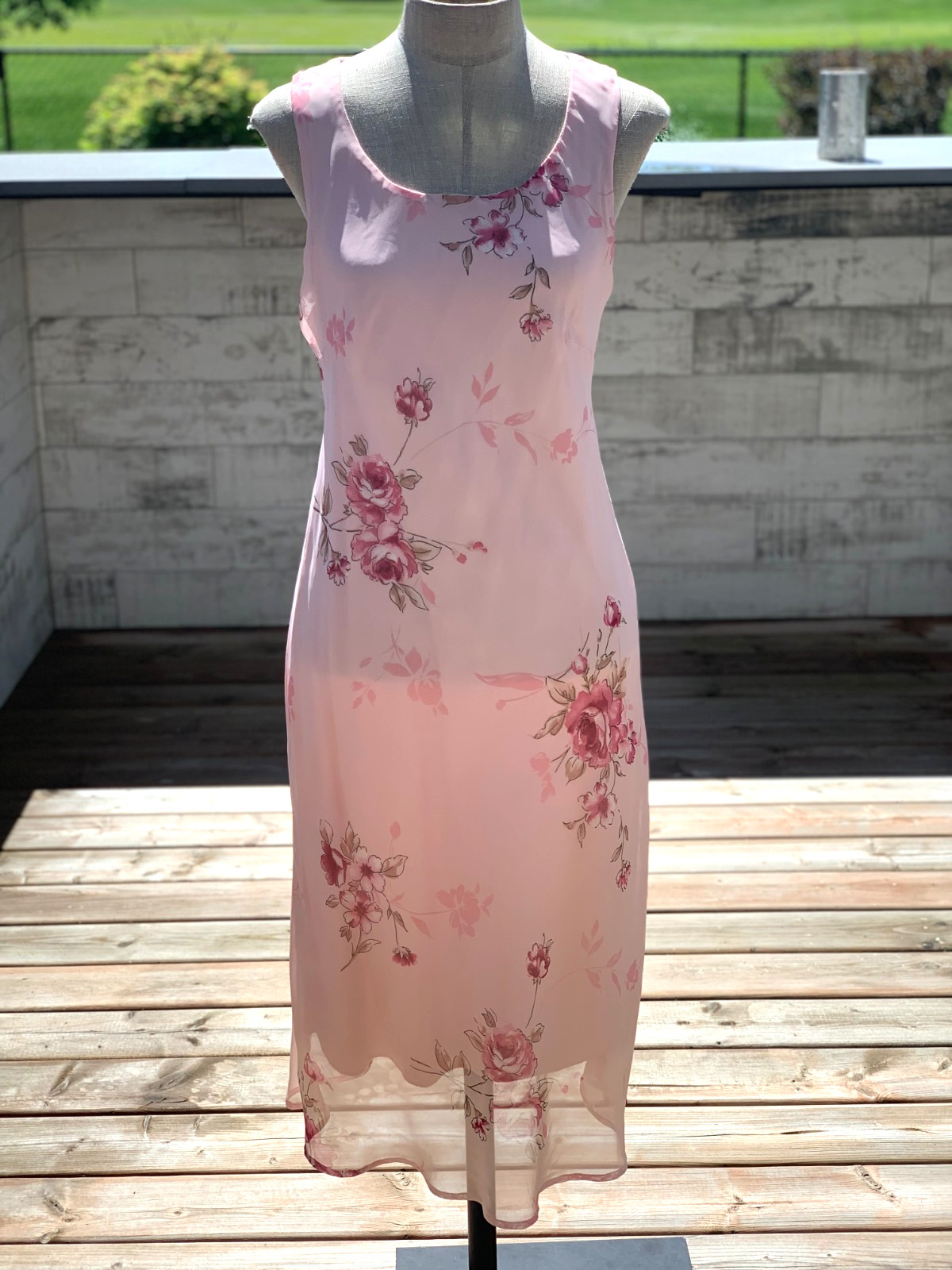 Vintage Midi Slip Dress M Pink Floral Sheer Sleeveless 90s Romantic Boho Fairy