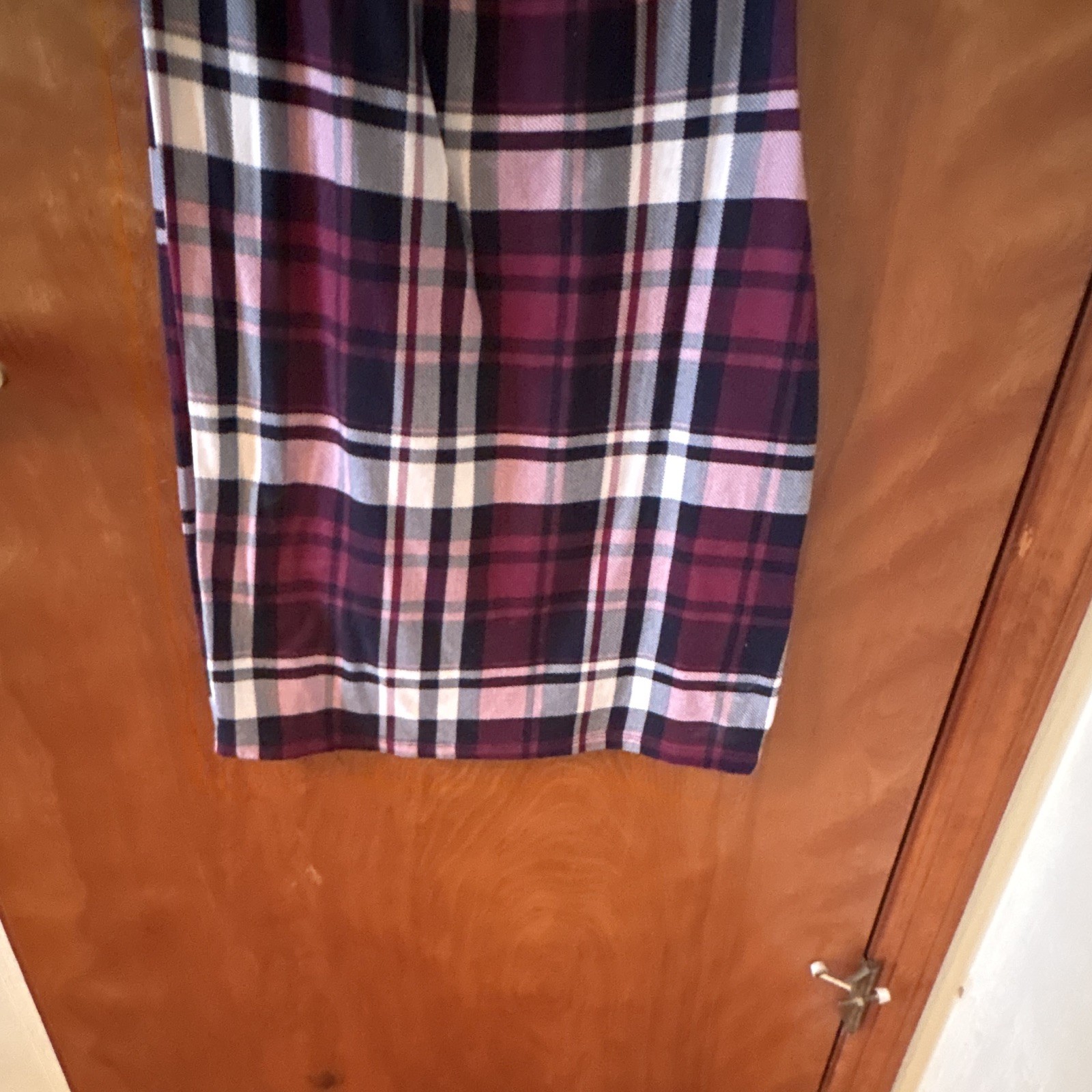 no comment NY-LA L Purple/White/Black Plaid Square Neck Puff Sleeve Mini Dress