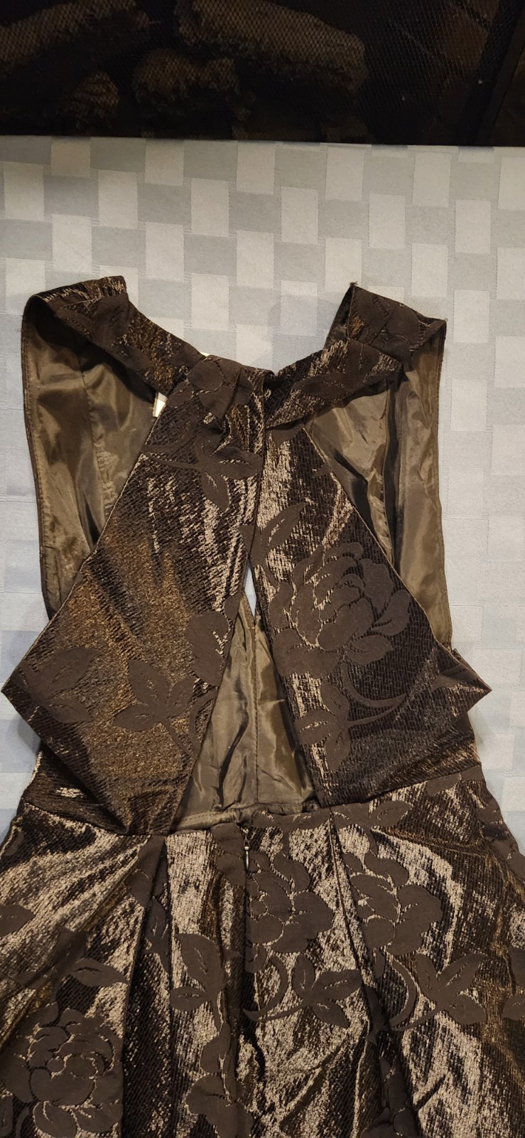 Topshop Black Brocade & Shimmer Fabric Prom or Cocktail Dress Cross Shoulder