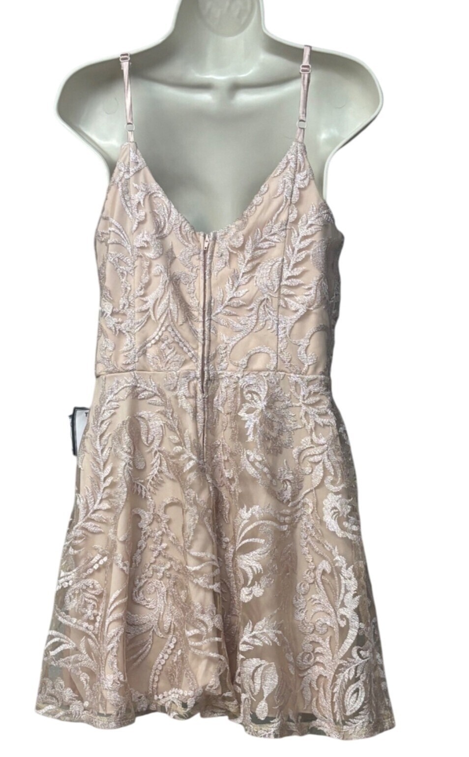 Speechless Juniors’ Shimmer Embroidered Fit & Flare Dress Nude Blush, Sz. 9