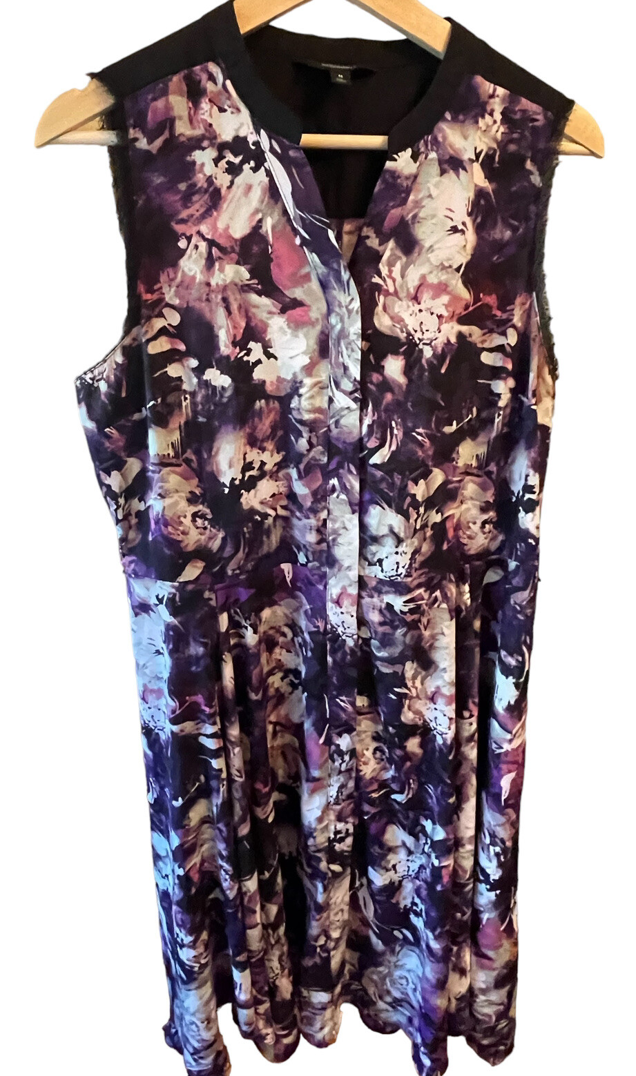 Simply VeraWang Watercolor Purple Black Pink Floral Sleeveless Dress Medium