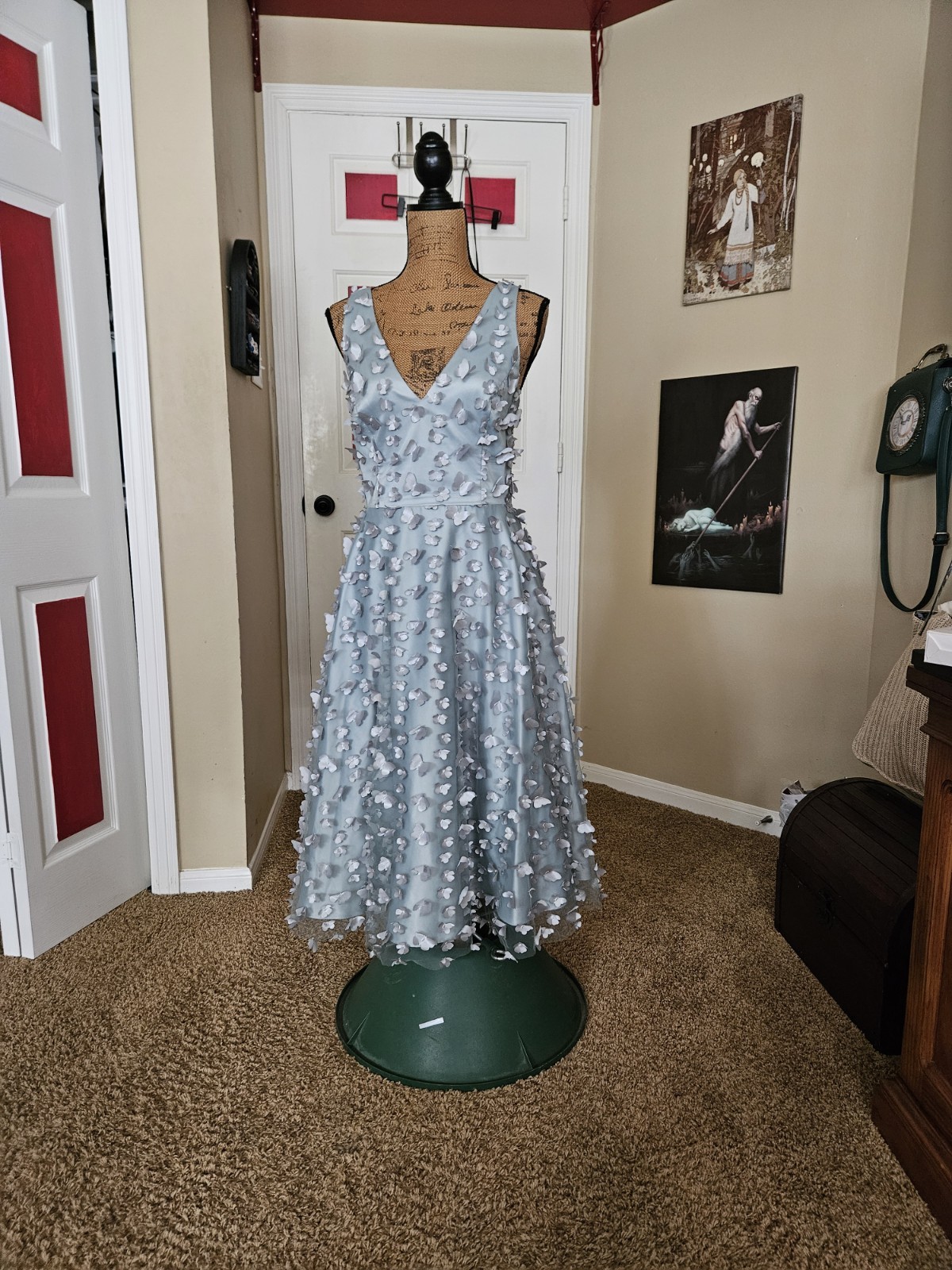 Eliza J 3D Butterfly Appliquè Sleeveless Fit & Flare Midi Dress,sz 10,New,green