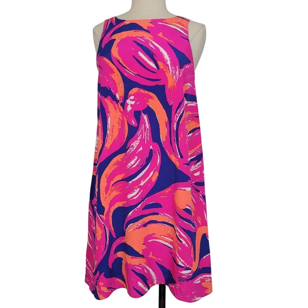 Lilly Pulitzer Jackie Shift Dress Sz XS 100% Silk Bomber Blue Plume Blume 23198