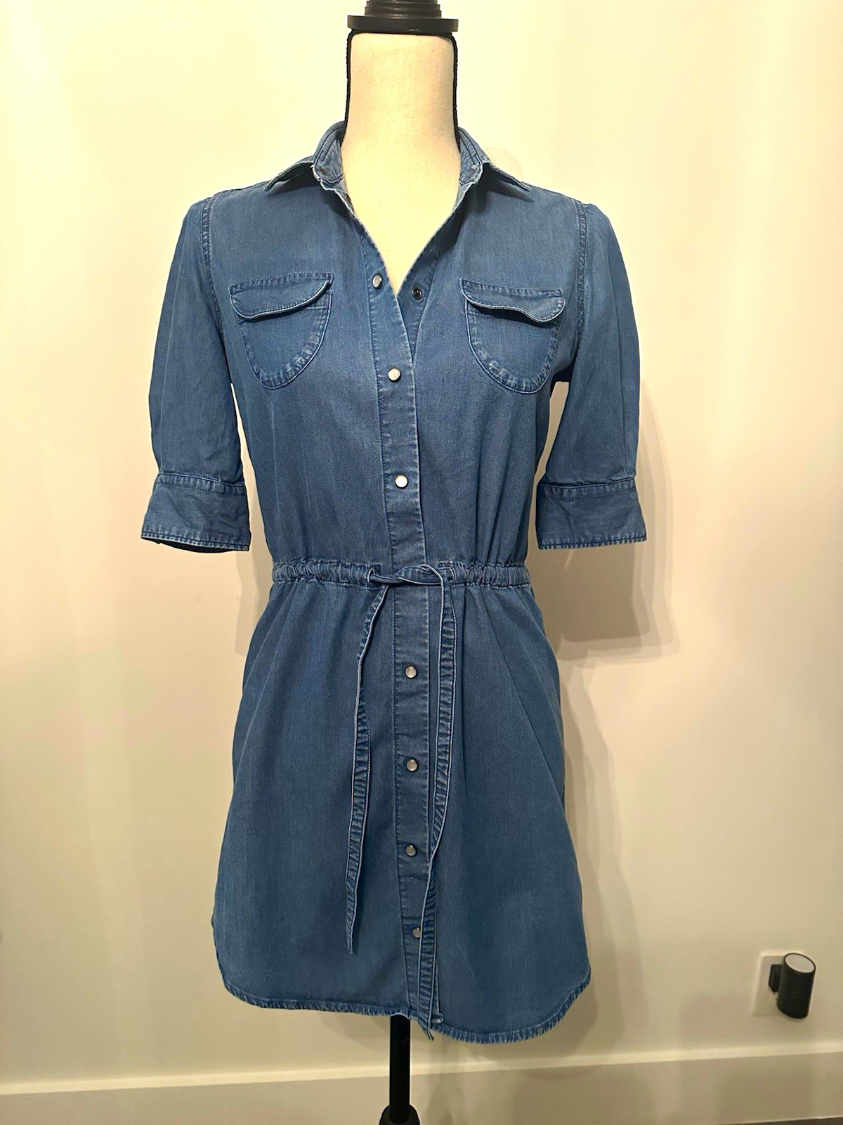 Dolce & Gabbana Women’s 38 Blue Denim Button Front Collared 3/4 Sleeve Dress