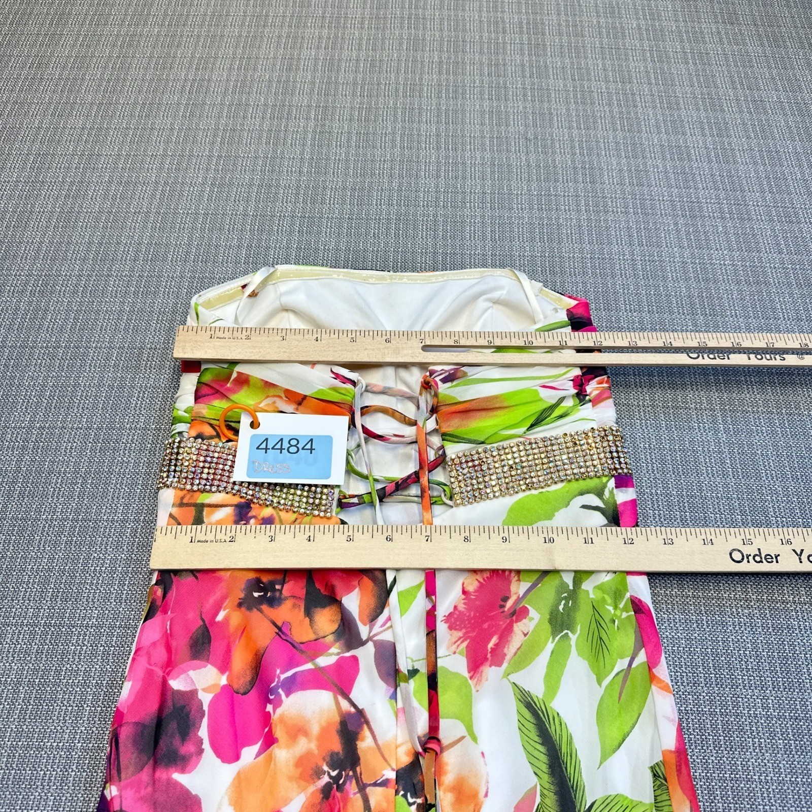 Cache Strapless Floral Print Maxi Dress size 2 Embellished Rhinestone Waist *