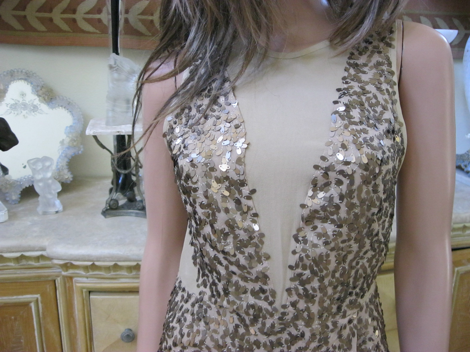 TIBI SEQUIN DRESS MESH INSERT MINI NUDE SILK EVENING COCKTAIL NWT 0 $605.00