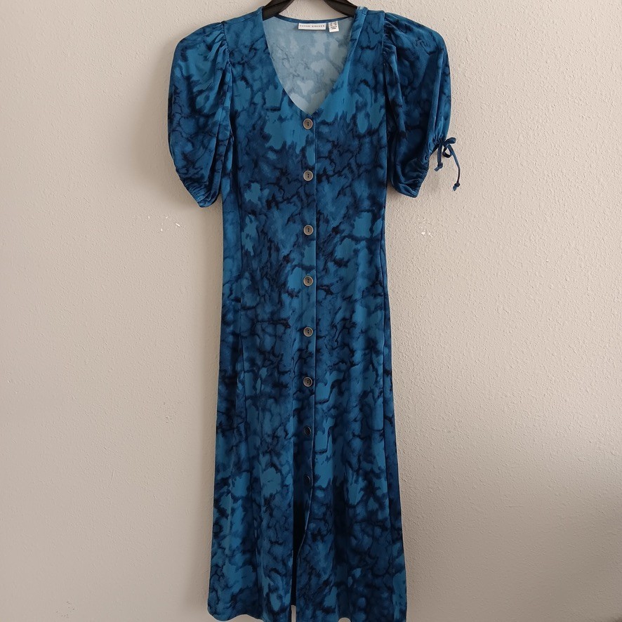 Susan Graver Regular Liquid Knit Elbow Sleeve Midi Dress , Blue Sz XXS a607358