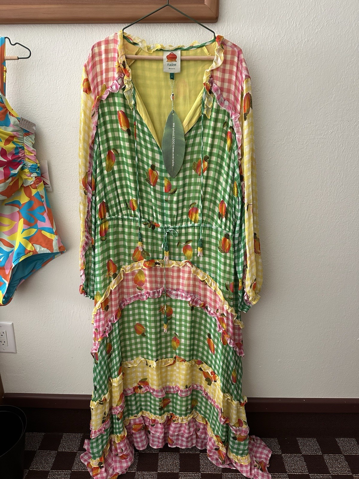 Farm Rio Green Mixed Picnic Ruffle Maxi Size Large NWT