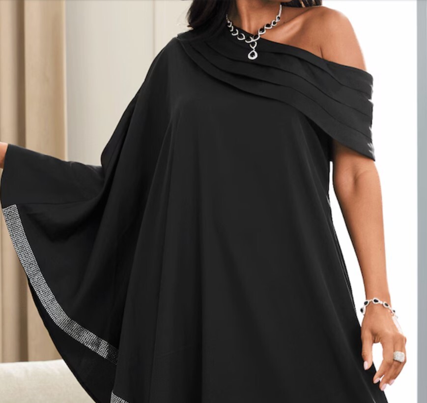 Size M Ashro Black Rhinestone Embellished Sisi Summer Crystal Caftan Dress