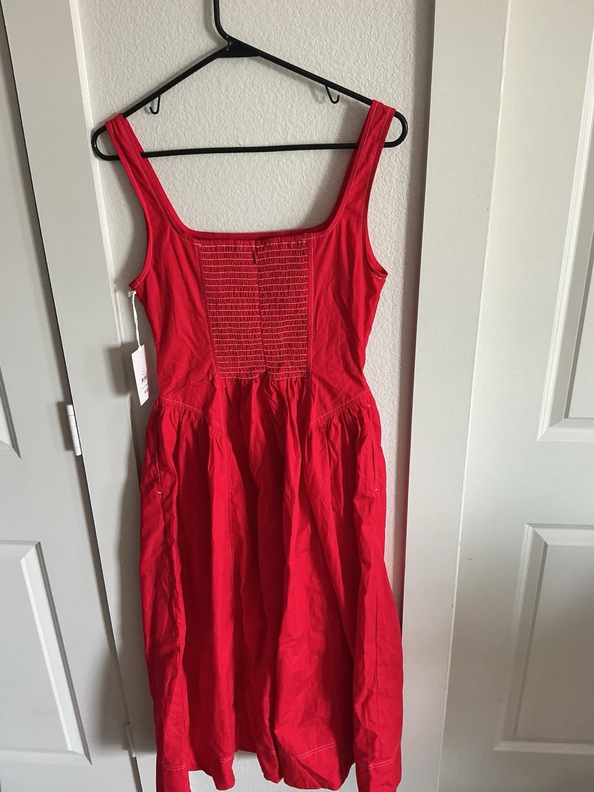 Free Assembly Women’s Solid Red Midi Dress, Square Neck, Sleeveless, S