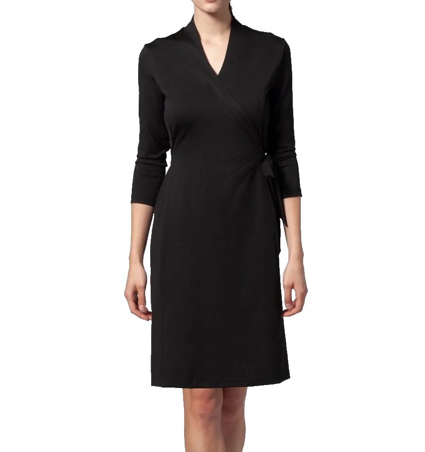 Noel Asmar Amari Faux Wrap Dress XS Black Stretch Spa Uniform Work Dress NWT