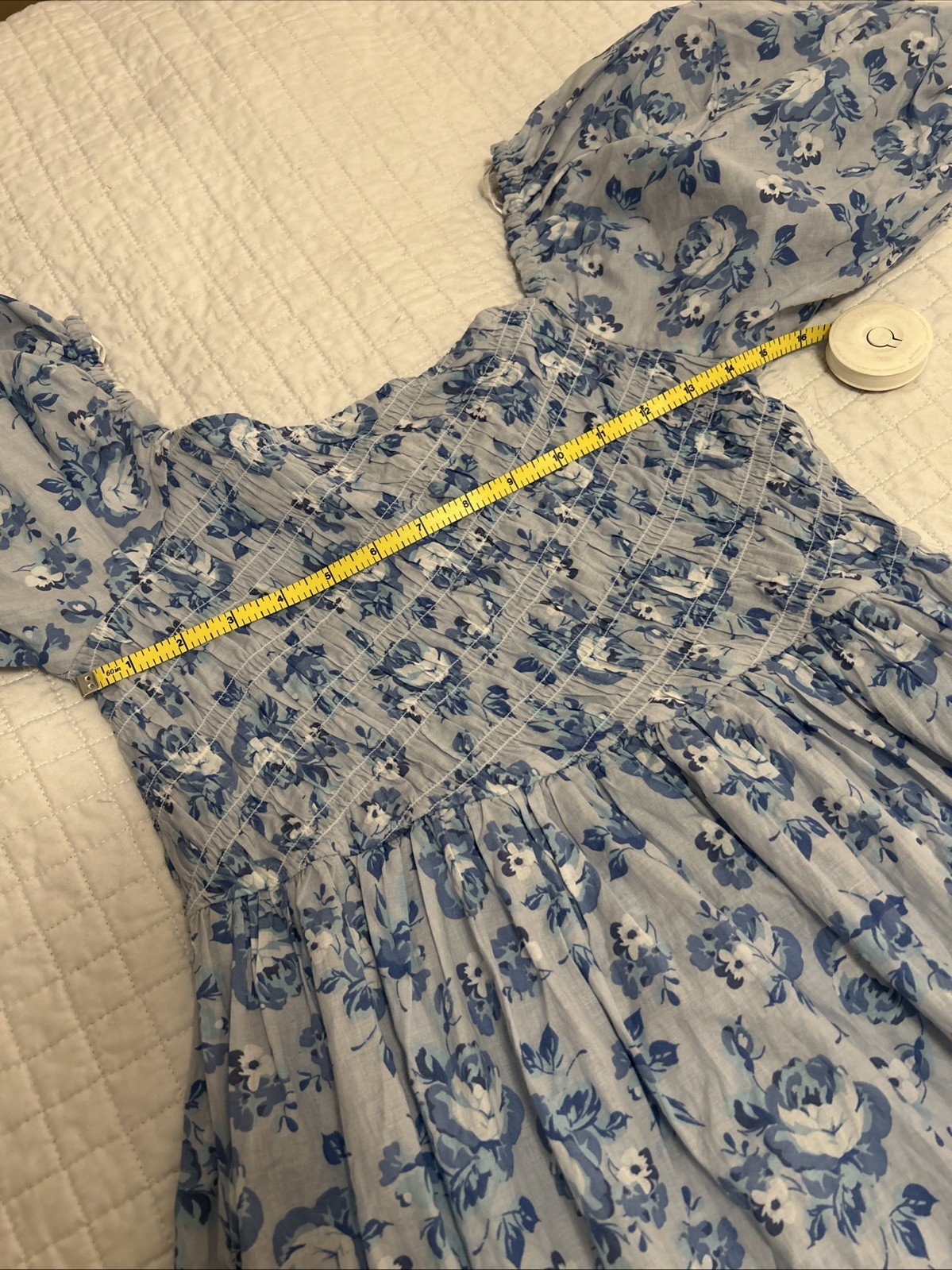 Simply Southern Medium Blue Puff Sleeve Savannah Maxi Dress Flower Cotton Boho