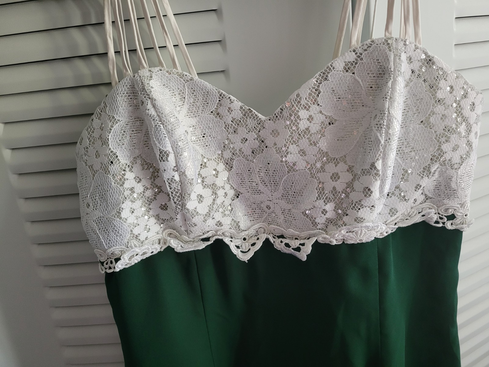 Dollar USA Lace Bodice Spaghetti-Strap Dress in Cream and Green