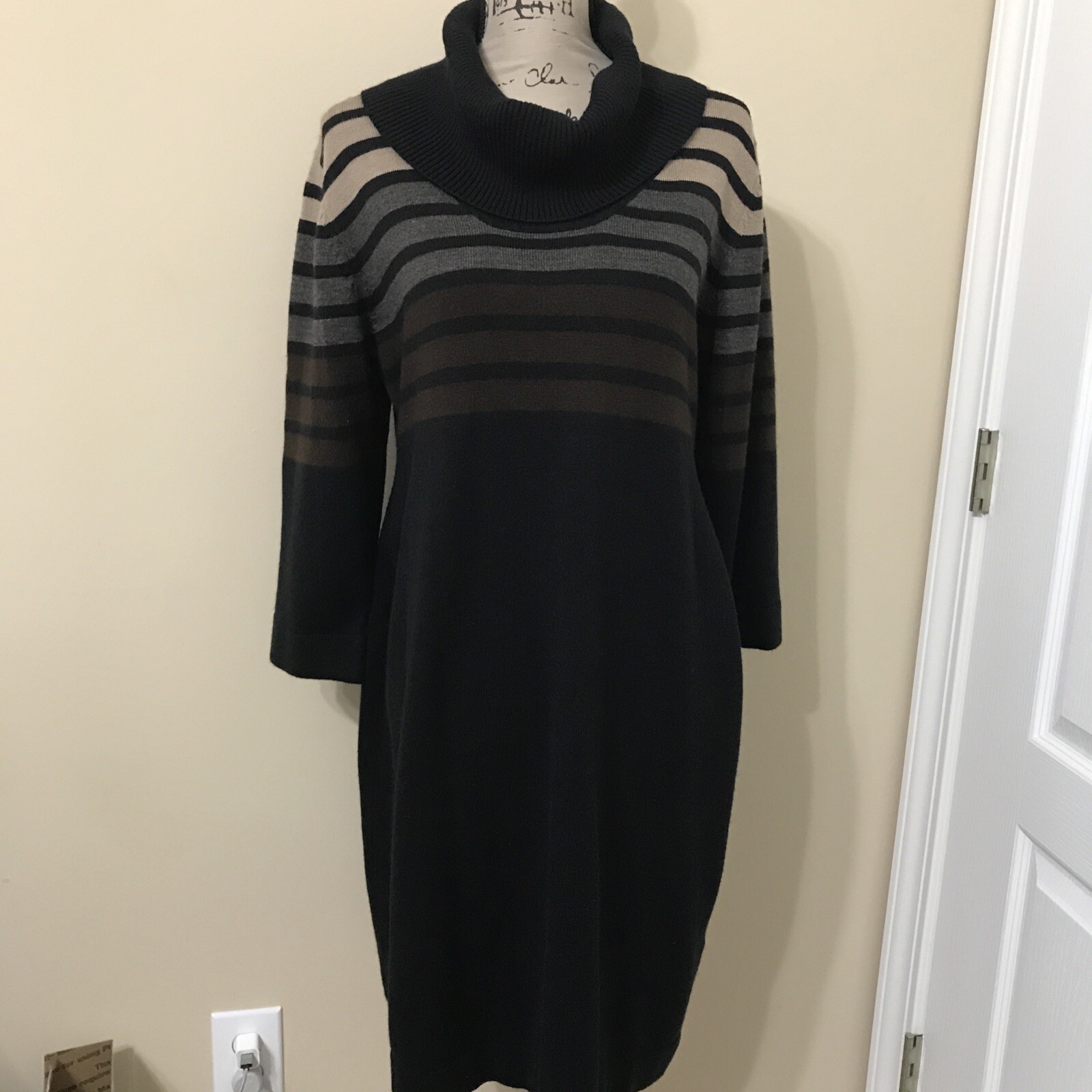 Connected Apparel Black/Multicolor Knit Dress Size XL 3/4 sleeve collared