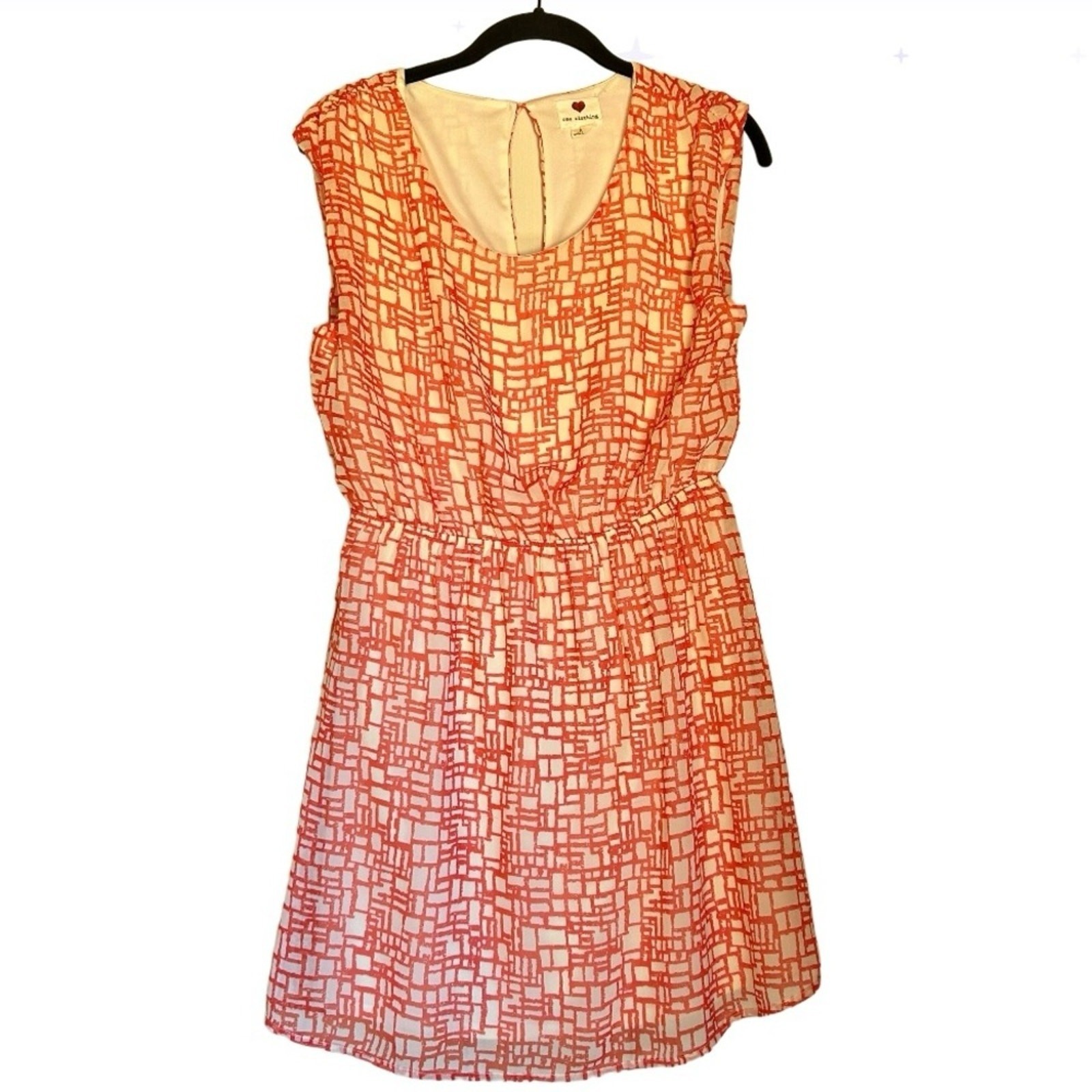 One Clothing Sleeveless Orange Cream Square Print Fit and Flare Mini Dress Sz M
