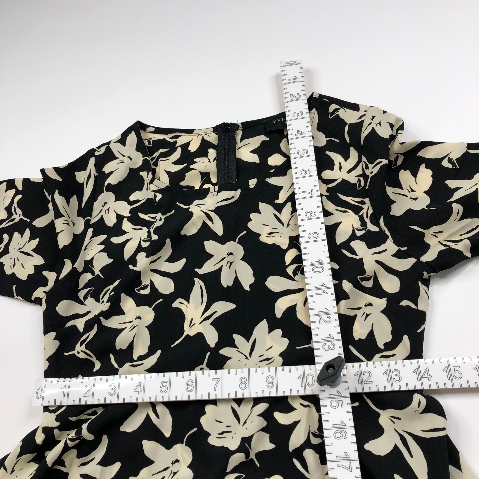 Everly Anthropologie Small A-Line Mini Dress All Over Print Floral Black Ivory