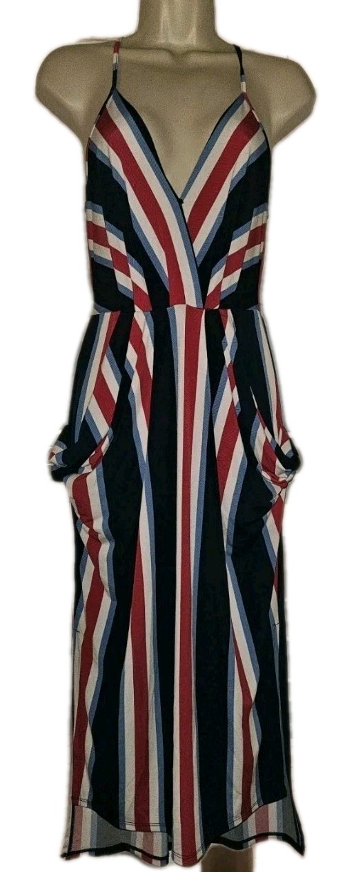 BCBGeneration Retro Style Striped Sleeveless High Low Midi Dress Size XS