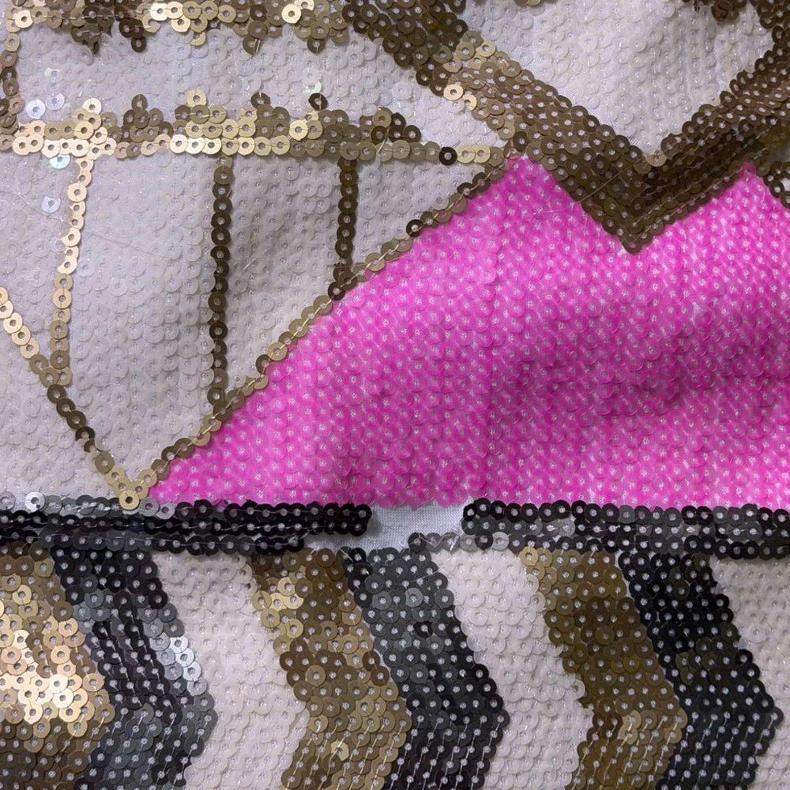 Chiffon Cold Shoulder Sequin Mini Dress White Pink & Gold Medium Cocktail Glam
