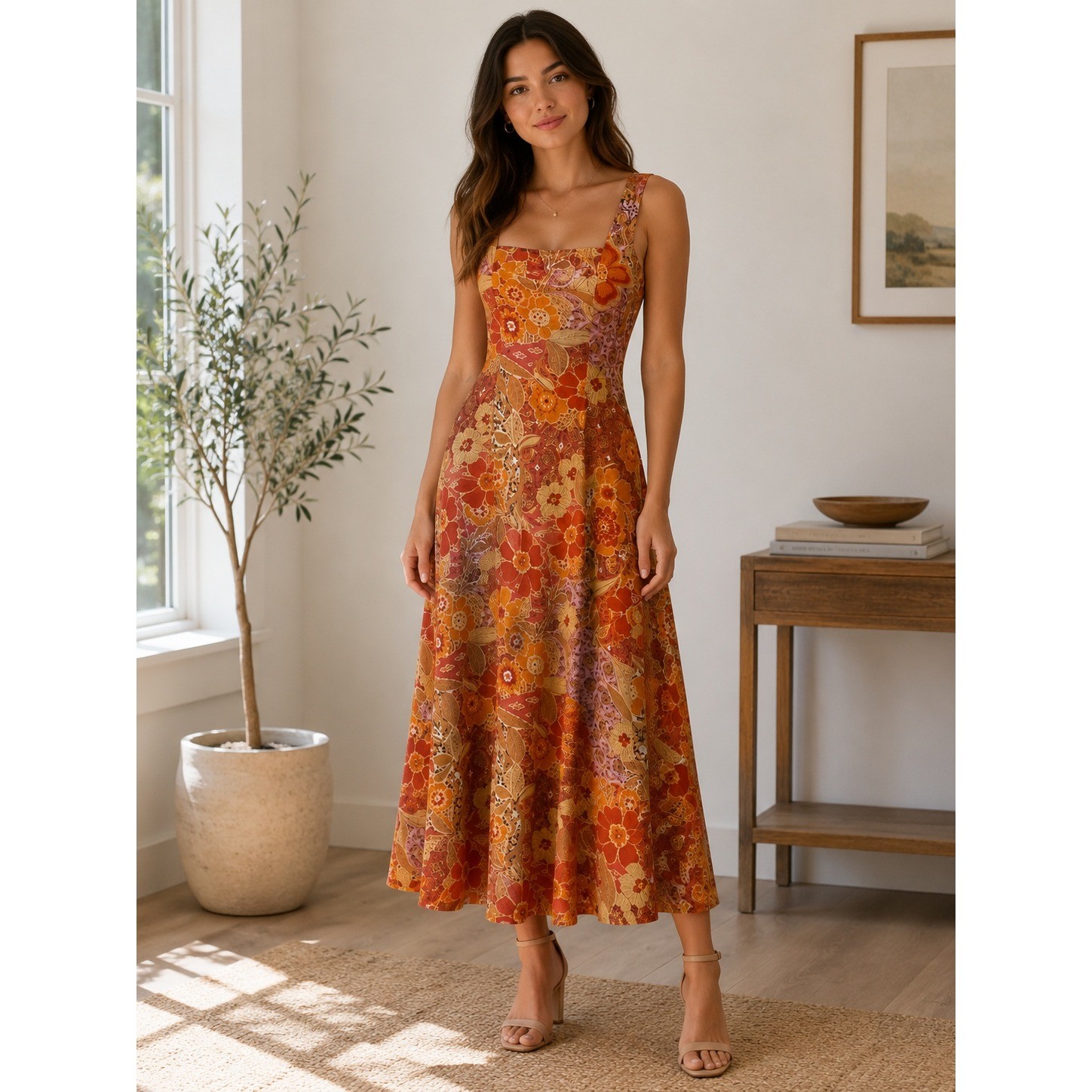 Womens Boho Floral Maxi Dress Criss Cross Back Sleeveless Retro 70s Hippie Dress