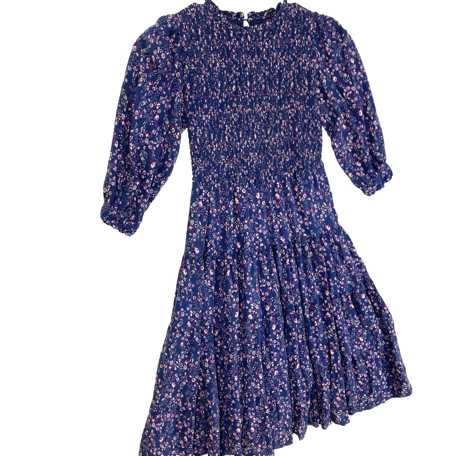 Penelope Rose Drop Waist Prairie Cottage Ditsy Floral Smocked Navy Dress Women S