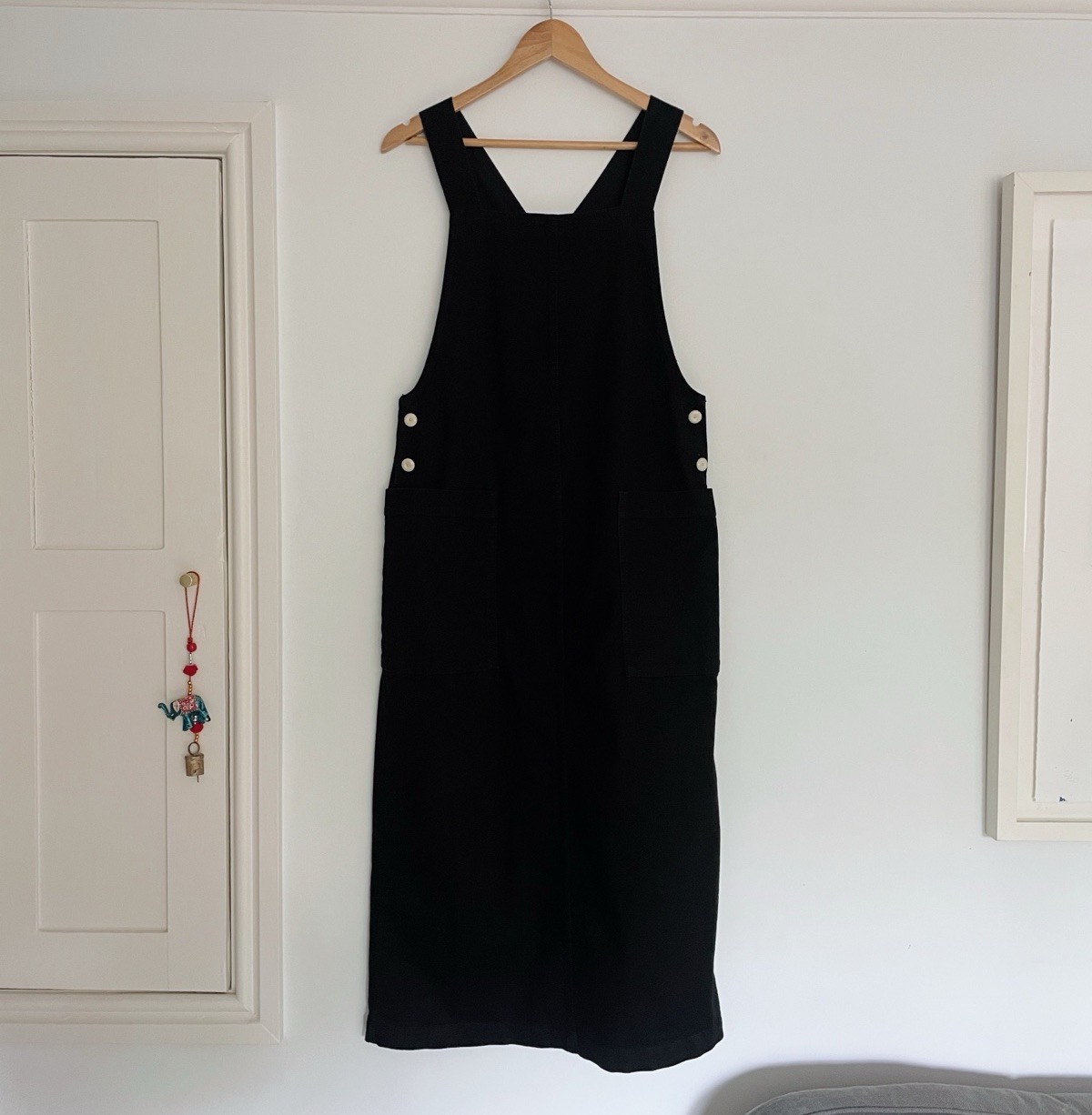 Toast OAS Black Denim Dungaree Pinafore Apron Midi Dress Utility UK 8, Worn Once