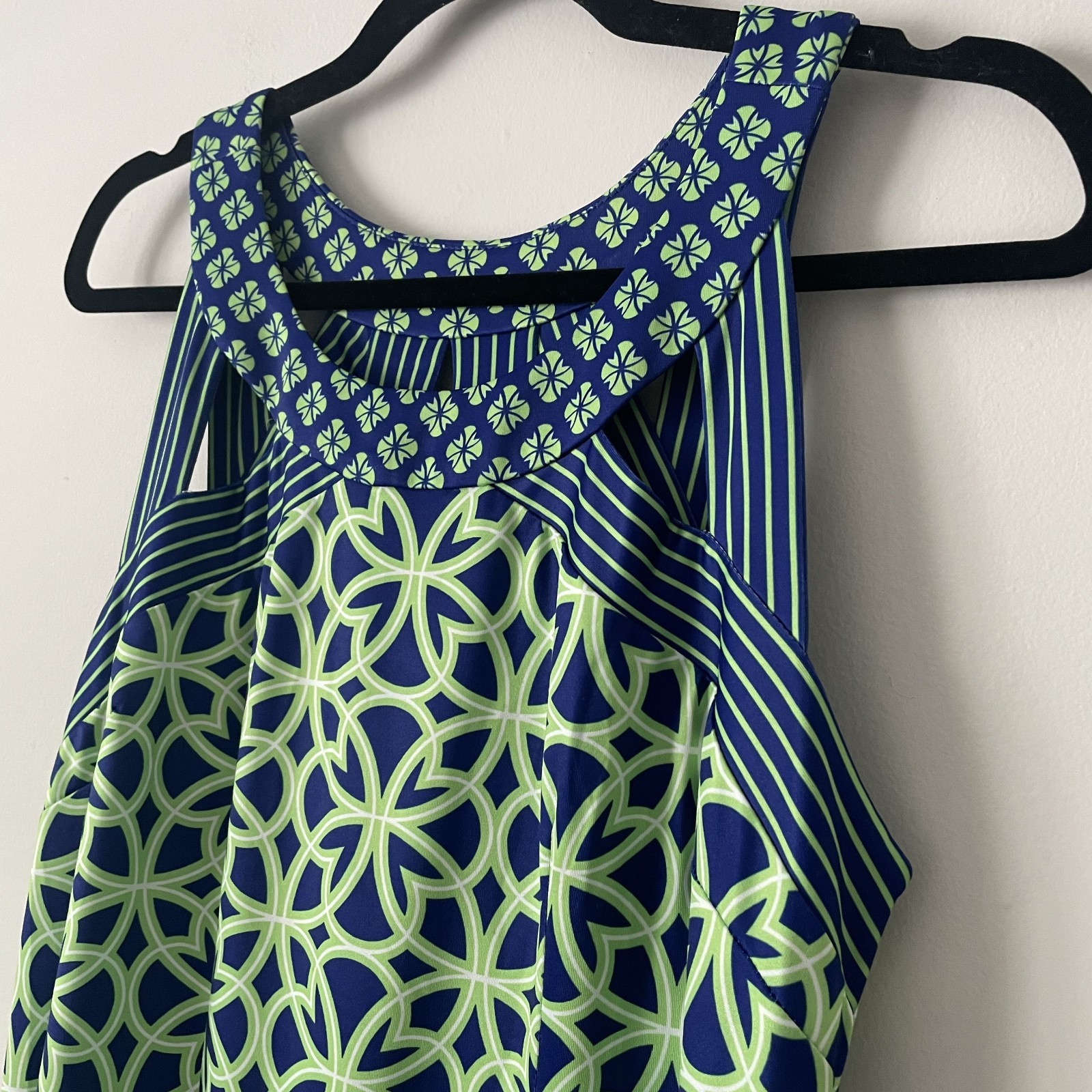 Gretchen Scott Isosceles Biltmore Shift Dress Green Blue M Stretch Knit Preppy